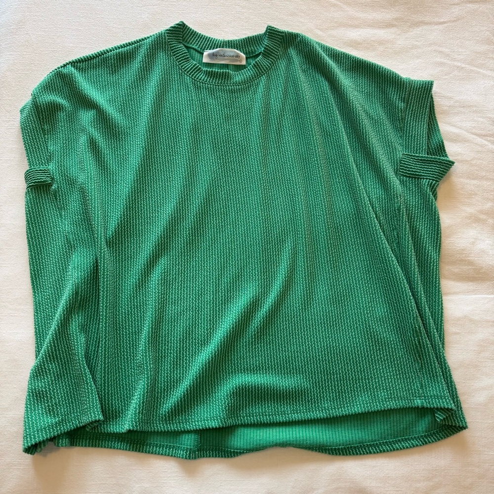 Green Knit Short Sleeve Top